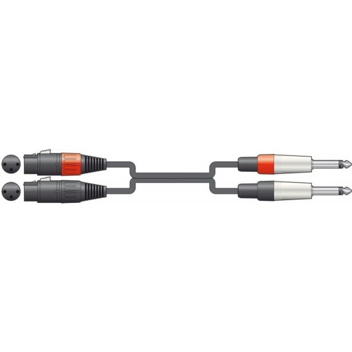 0.75m  2 x Female XLR to 2 x 6.35mm 1/4" Mono Jack Twin Lead / Audio Patch Cable