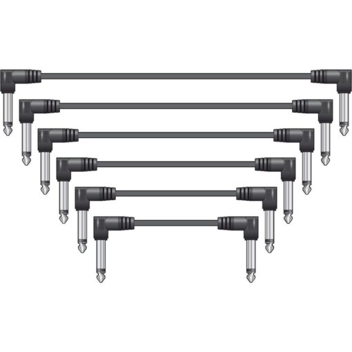 6x 15cm 0.15m 6.35mm Right Angled Jack Plug Mono Patch Lead Set Guitar Pedals Mixers - Black