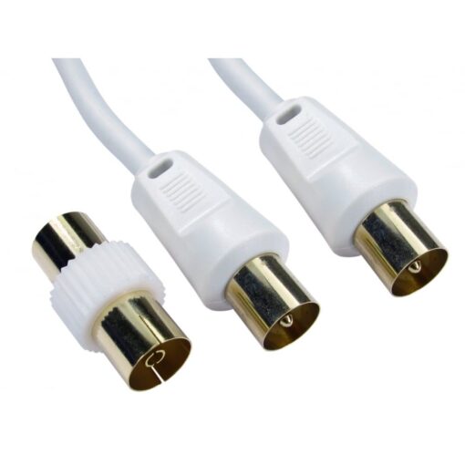 0.5m TV Ariel Cable Lead Connector Male to Male with Female Coupler - White