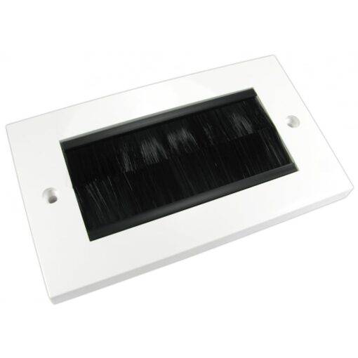 Black Brush Double 2 Gang Wall Outlet Cable Entry Plate Tidy Mount Wallplate