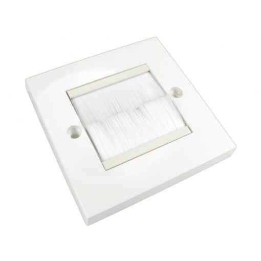 White Brush Single 1 Gang Wall Outlet Cable Entry Plate Tidy Mount Wallplate