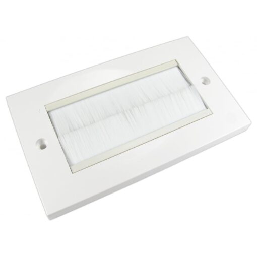 White Brush Double 2 Gang Wall Outlet Cable Entry Plate Tidy Mount Wallplate