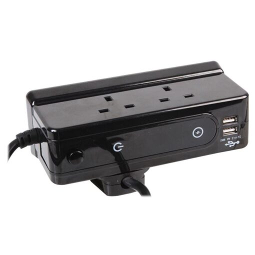 1m 4 Gang Extension Lead with 2 USB Ports (5V, 2.4A Shared) Desktop Power Strip Charging Station with Surge Protection - Black