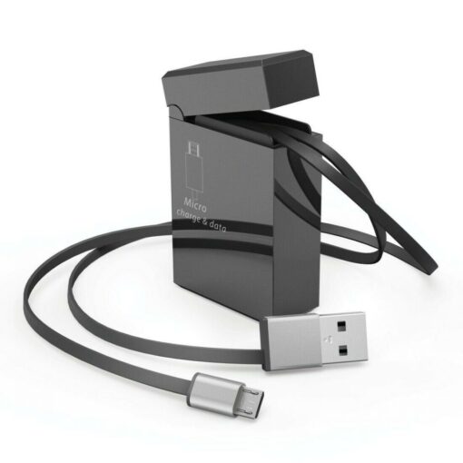 75cm Retractable Micro USB Data & Sync Charger Charging Cable For Cell Phone Black