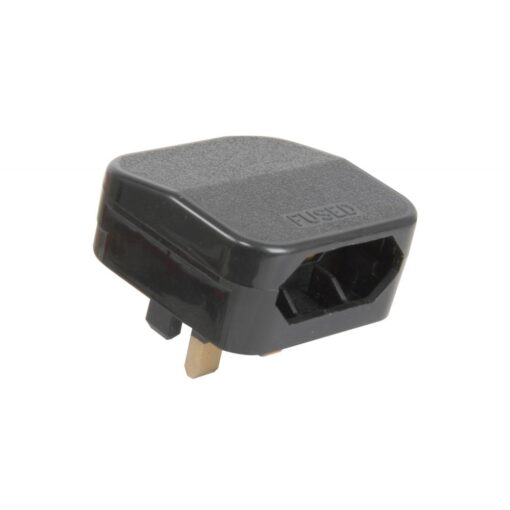 Mercury Black ECP Mains UK Converter Adapter Plug 2 Pin Euro To UK 3 Pin 3 Amp