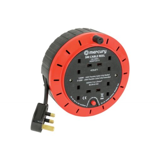 5m Meter 4 Way Gang Mains Extension Reel HEAVY DUTY Thermal Cut Out 13A Approved
