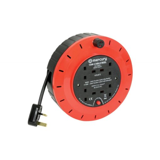 10m Meter 4 Way Gang Mains Extension Reel HEAVY DUTY Thermal Cut Out 13A Approvd