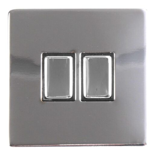 Screwless Light Switch Wall Plate, 2 Gang, 2 Way, 10AX 250V, Polished Chrome
