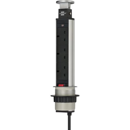 Brennenstuhl Tower Power Table / Kitchen Worktop Pop-up Extension Socket 3-Way Switched, with Countersink