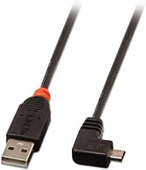LINDY 0.5m 50cm USB Micro-B Cable,90 Degree Right Angle Short - Black
