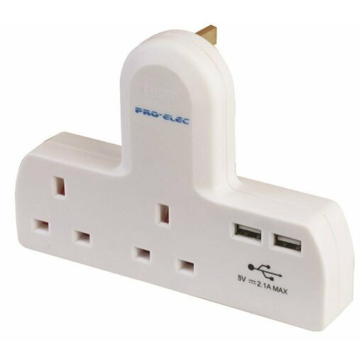 2 x USB Charging Ports Socket Multi Plug Gang Extension ELA1 2 Way Mains Adapter