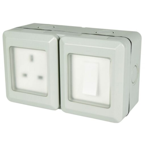 Weatherproof Outdoor IP55 Single Switch and 1 Gang Socket Garden Outside Use