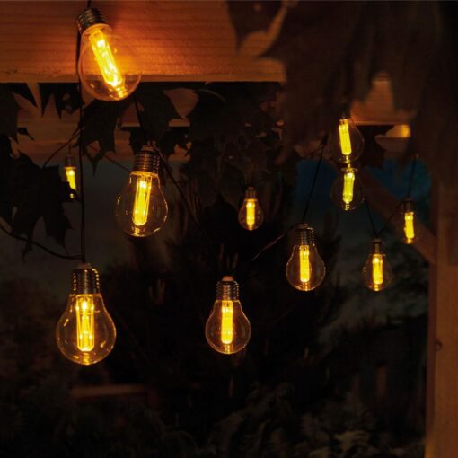Outdoor Solar String Lights with 15 Warm White Vintage Edison Style LED Glass Bulbs - Image 2