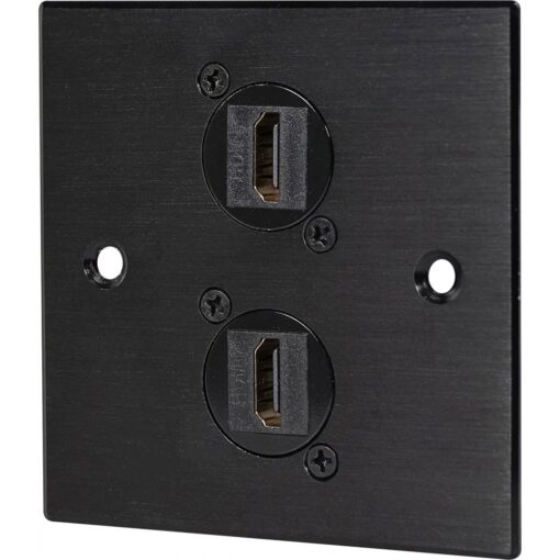 Black Wall Face Plate Electrical AV Slim Series 2 x HDMI Feedthrough Wall Plate Metal