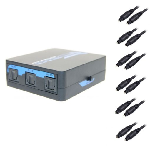 Ex-Pro AV-Pro 5 Way TosLink Digital Optical Audio Splitter with 6 x 1m Optical Cables.