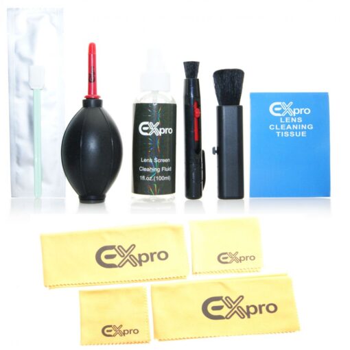 Ex-Pro® Professional Lens & Camera Advanced Cleaning Kit for DSLR Cameras (Lens Brush,Air Blower,Cloths,Tissues,Pen,Fluid,CMOS CCD...