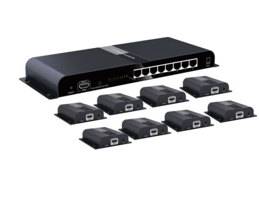 Ex-Pro® AV-Pro 8 Way HDMI  [1 Input 8 Output] Distributor with 8x 120m Micro Extenders HDbitT 1080p Over Single Cat5/Cat5e/Cat6 wi...