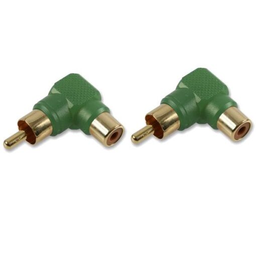 Ex-Pro® RCA Phono Right Angle Angled Adaptor Male Female 24K Gold - Green [TWIN PACK]