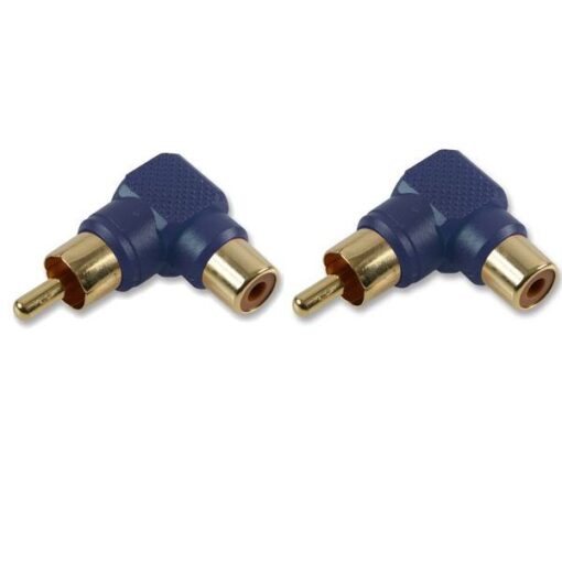 Ex-Pro® RCA Phono Right Angle Angled Adaptor Male Female 24K Gold - Blue [TWIN PACK]
