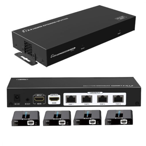 Ex-Pro® 60m AV-Pro 194010 4 Way HDMI with loop out [1 Input 1 Loop 4 Extended] Distributor Splitter with 4x Extenders 4K UHD V2.0...