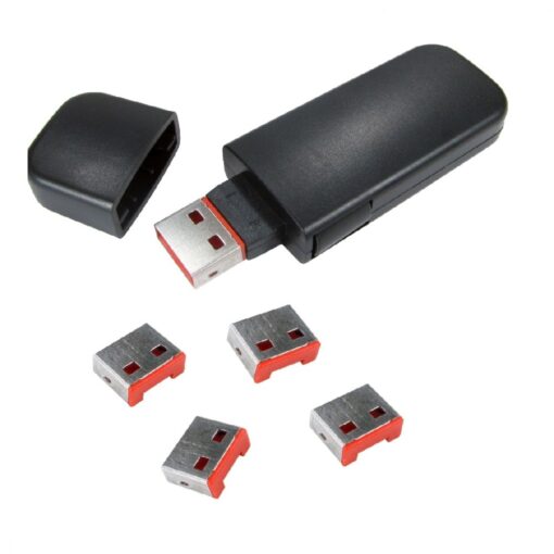 Ex-Pro USB Port Blocker Locking Key inc 4x Red Blocks Prevents use of USB Ports