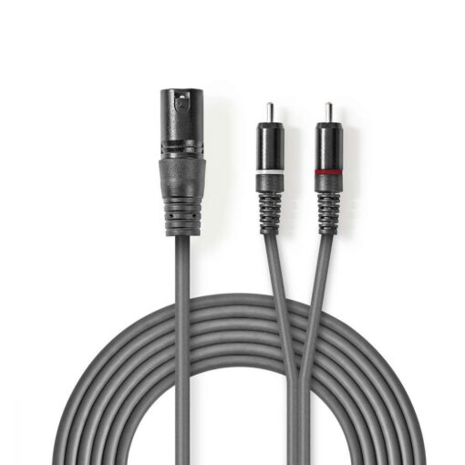 XLR Audio Cable | XLR 3-Pin Male - 2x RCA Male | 3.0 m | Grey