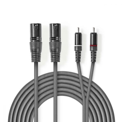 Nedis XLR Audio Cable | 2x XLR 3-Pin Male - 2x RCA Male | 3.0 m | Grey
