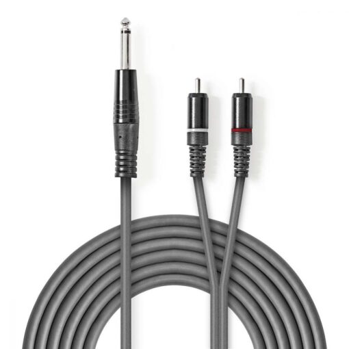 Stereo Audio Cable | 6.35 mm Male - 2x RCA Male | 1.5 m | Grey