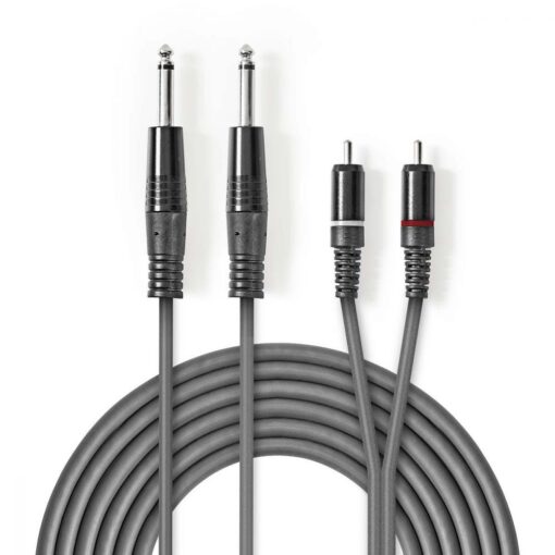 Stereo Audio Cable | 2x 6.35 mm Male - 2x RCA Male | 3.0 m | Grey