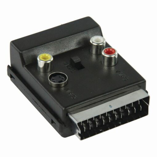 Scart 3x RCA Phono SVHS Breakout Adapter Switchable Plug to Socket Passthrough