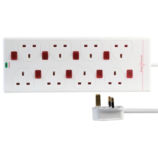 8 Way Surge Protected Neon Switched Extension Lead, 5m White