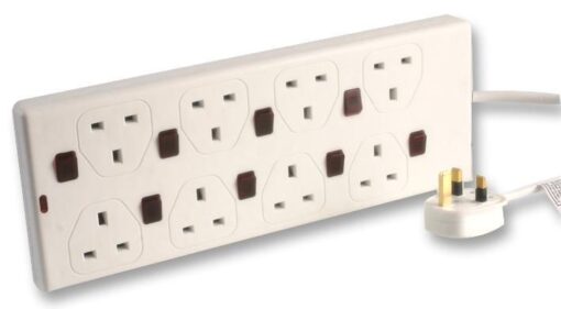 8 Gang 2m Individually Switched Extension Lead, 13A - White