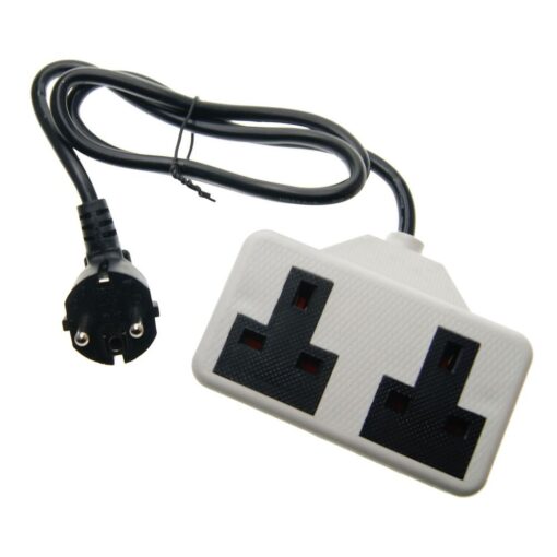 Euro EU French 0.8m Schuko Plug to 2 Gang White 13A UK Socket Hybrid Generator Adapter Fly Lead for Caravan Motor Home