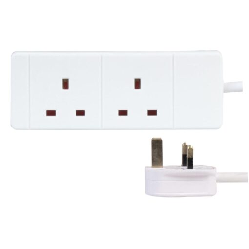 Ex-Pro 2 Gang Way 3m Metre 13A Mains Power Extension Socket Lead Cable White