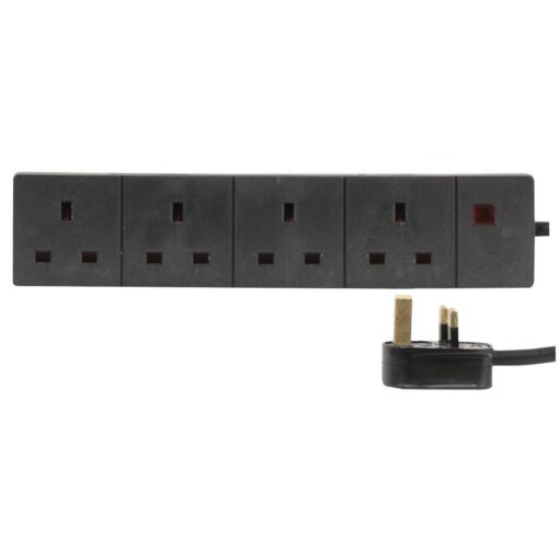 4 Gang Way 1m Metre 13A Mains Power Extension Socket Lead Cable Black