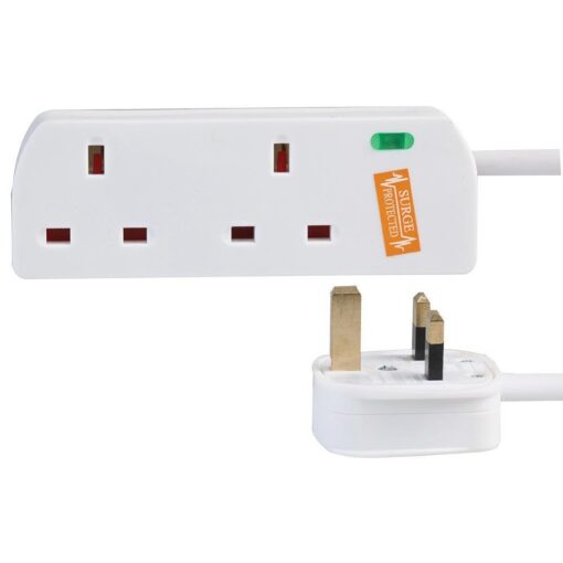 5m 2 Gang Way 13A Surge Protected Socket Mains Power Extension Lead Cable White