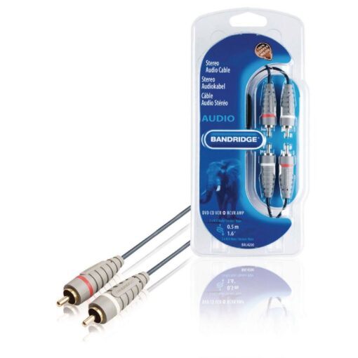 Bandridge 50cm 0.5m Twin Phono RCA Cable Speaker Amp Lead Male To Male Plug