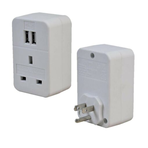 UK to USA American Travel Adaptor 1 Way with 2x USB Charging Ports Ideal for Smartphones, Tablets etc.