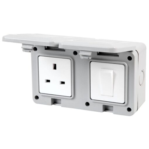 Outdoor Mains 13A Socket & Switch IP55 Protected Weatherproof 250V for Patio Shed Garage Decking