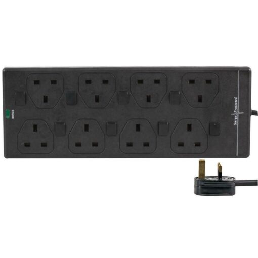3m 8 Gang Mains Extension Socket Switched & Surge Protected - Black