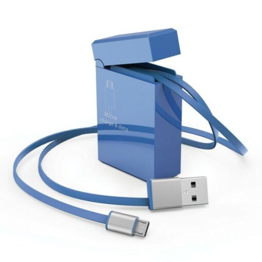 75cm Retractable Micro USB Data & Sync Charger Charging Cable - Blue
