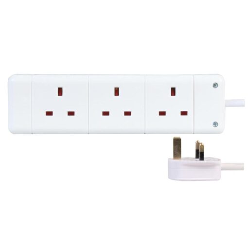 Ex-Pro 3 Gang Way 3m Metre 13A Mains Power Extension Socket Lead Cable White