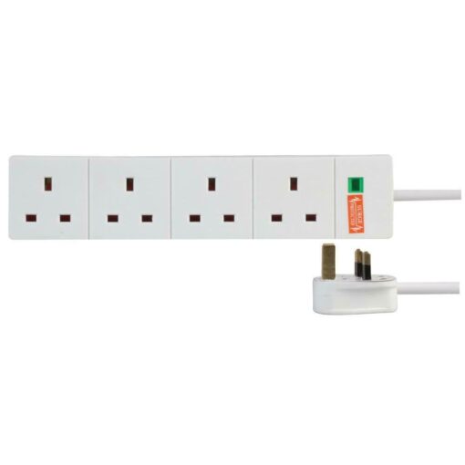 4 Way Gang Power Mains Extension Lead 8M Metre Cable 13A Surge Protected White