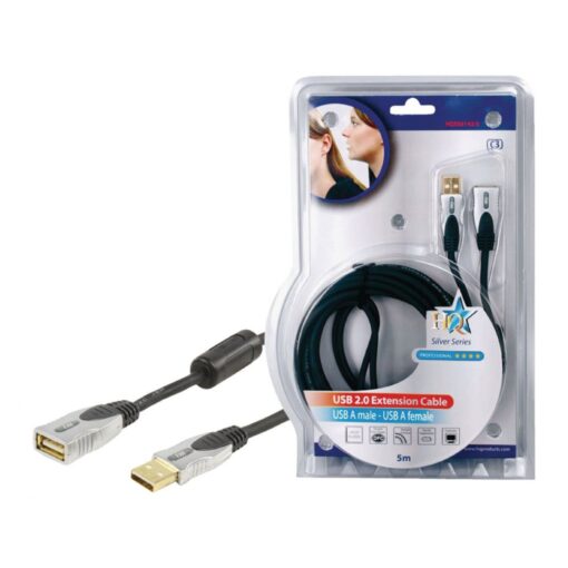 HQ USB 2.0 Extension Cable A Male - A Female Round 5.00 m Dark Grey