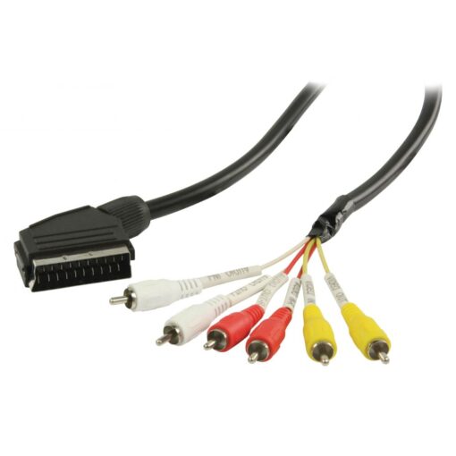 2m SCART Plug to 6 RCA PHONO Male Cable Composite AV Audio Video TV DVD Lead