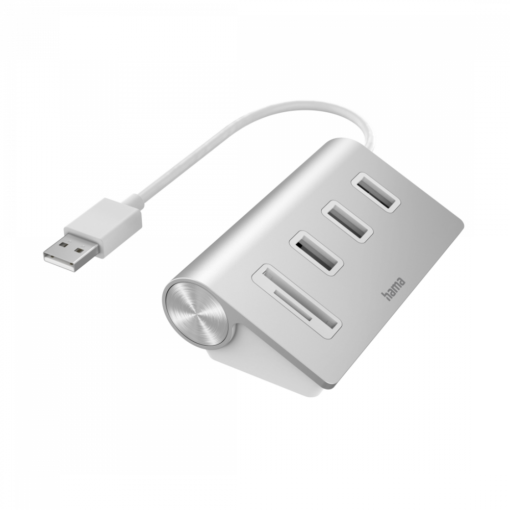 Hama USB 2.0 Hub 3 ports & Card Reader Aluminium SD SDHC SDXC Micro