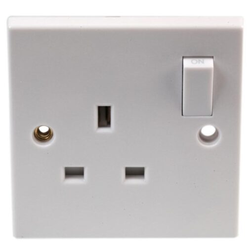 1 Gang 13A Single Pole Plug Electric Wall Socket Switched with Square Edge & Screw Fixings Included