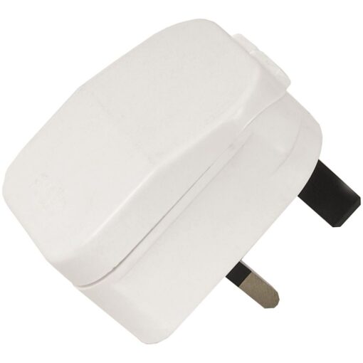 White ECP Mains UK Converter Adapter Plug 2 Pin Euro To UK 3 Pin 5 Amp