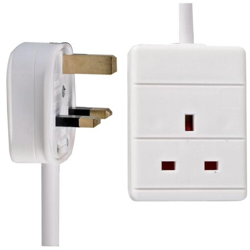 Ex-Pro White 1 Gang Extension With Lead Fitted With UK 13A Plug - 3m