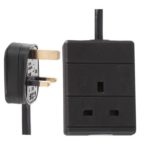 Ex-Pro 1 Gang Way 1m Metre 13A Mains Power Extension Socket Lead Cable Black